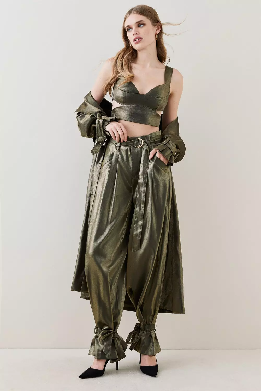 【maylily】 Balloon tuck coat Olive Mid Rise Cinch Tie Ankle Balloon Style Pants *FINAL